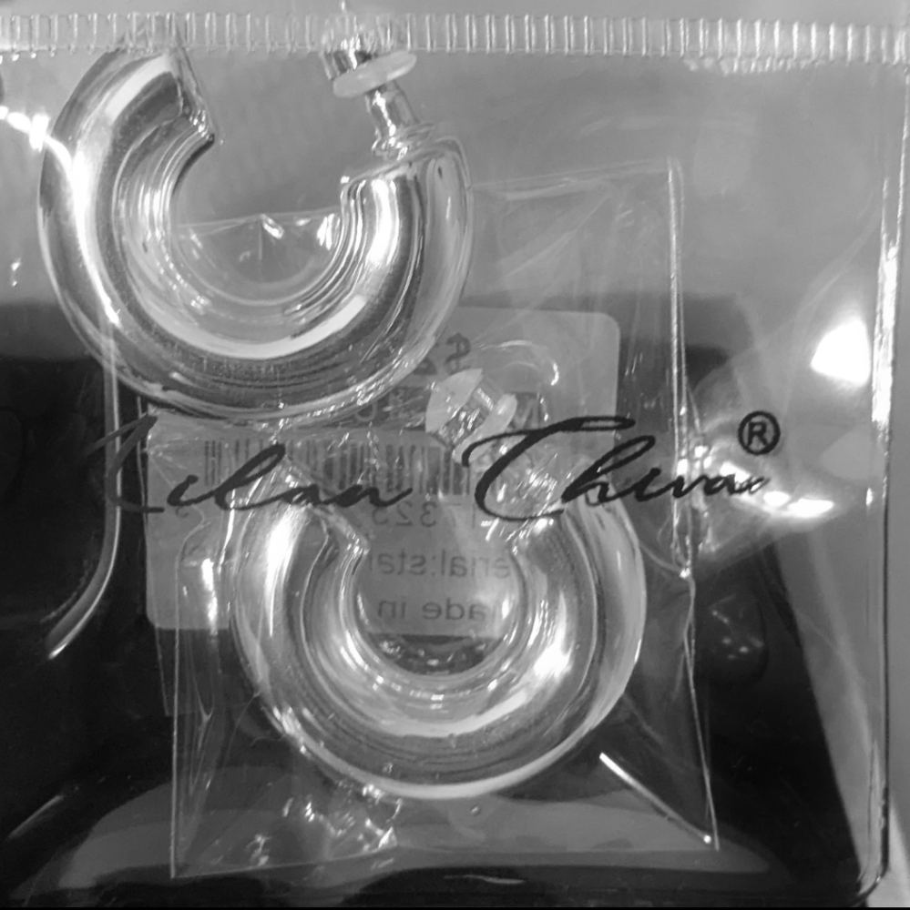 Milan Stainless Steel Chunky Sleek Hoop Earrings Gold-Plated Silver Post - Picture 6 of 10